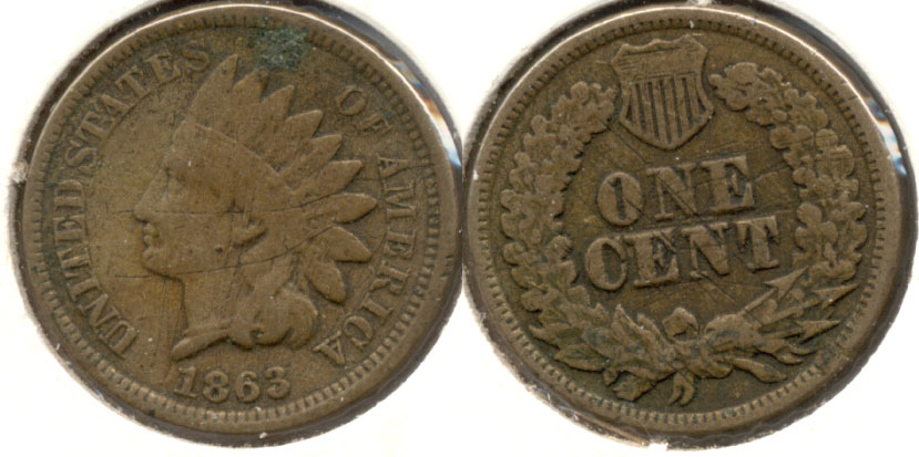 1863 Indian Head Cent Good-4 am Obverse Green