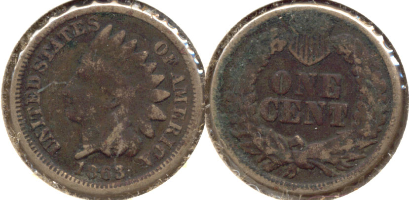 1863 Indian Head Cent Good-4 an Dark