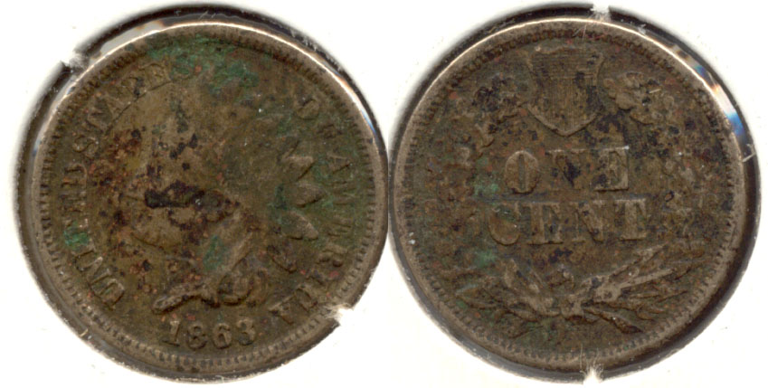 1863 Indian Head Cent Good-4 ao Corrosion