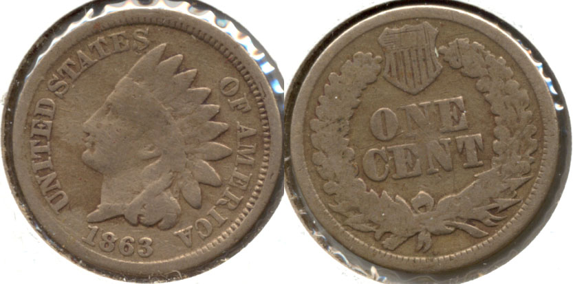 1863 Indian Head Cent Good-4 av Cleaned