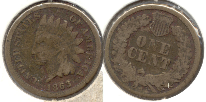 1863 Indian Head Cent Good-4 bo Dark