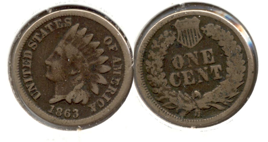 1863 Indian Head Cent Good-4 bv Dark Fields