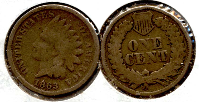 1863 Indian Head Cent Good-4 Rim Bumps dr