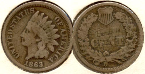 1863 Indian Head Cent Good-4 e Reverse Scratches