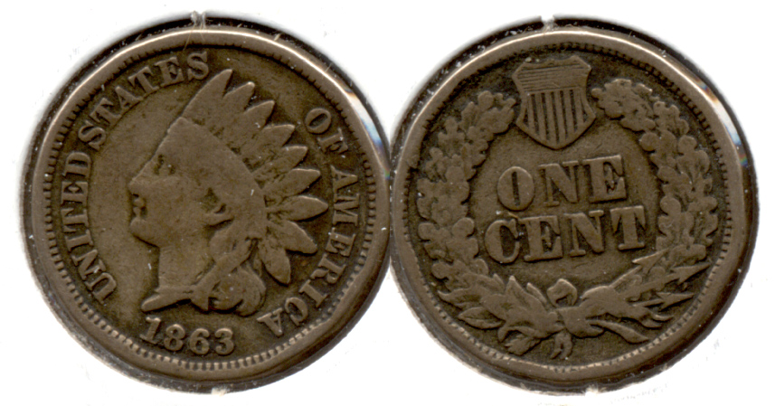 1863 Indian Head Cent Good-4 ec Rim Bumps