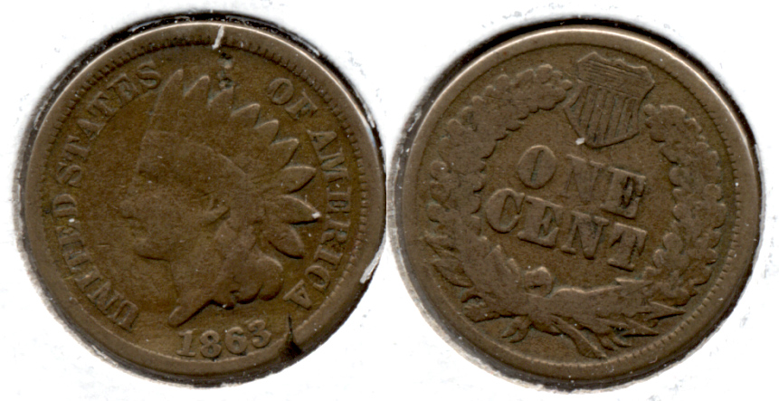1863 Indian Head Cent Good-4 ei Rim Tic