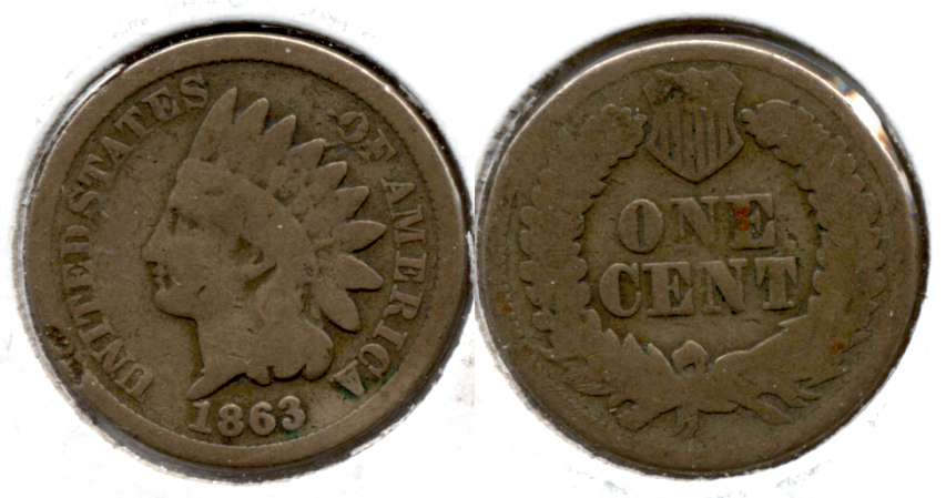 1863 Indian Head Cent Good-4 ek Rim Bump