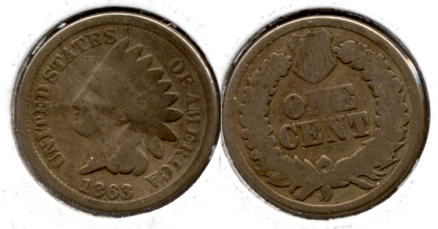 1863 Indian Head Cent Good-4 em Light Cleaning