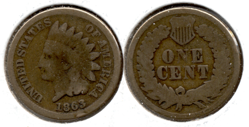 1863 Indian Head Cent Good-4 eq Rim Tick