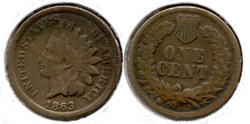 1863 Indian Head Cent Good-4 er Dark Area