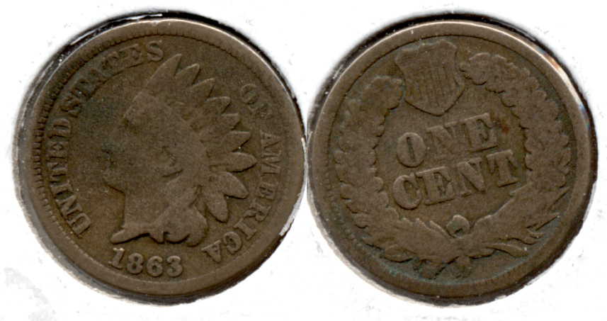 1863 Indian Head Cent Good-4 et Bit Dark
