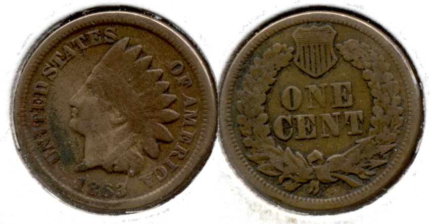 1863 Indian Head Cent Good-4 ey Obverse Stain