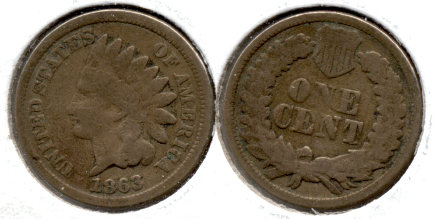 1863 Indian Head Cent Good-4 fh