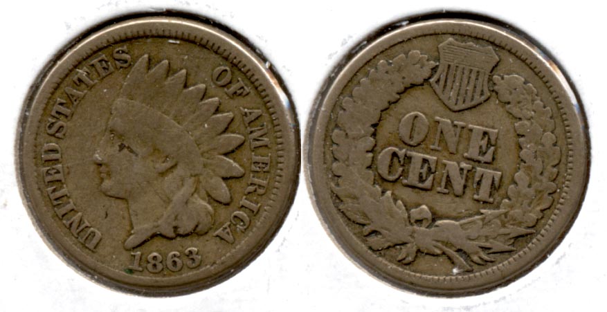 1863 Indian Head Cent Good-4 fn