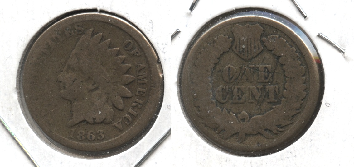 1863 Indian Head Cent Good-4 #gf Reverse Scratch