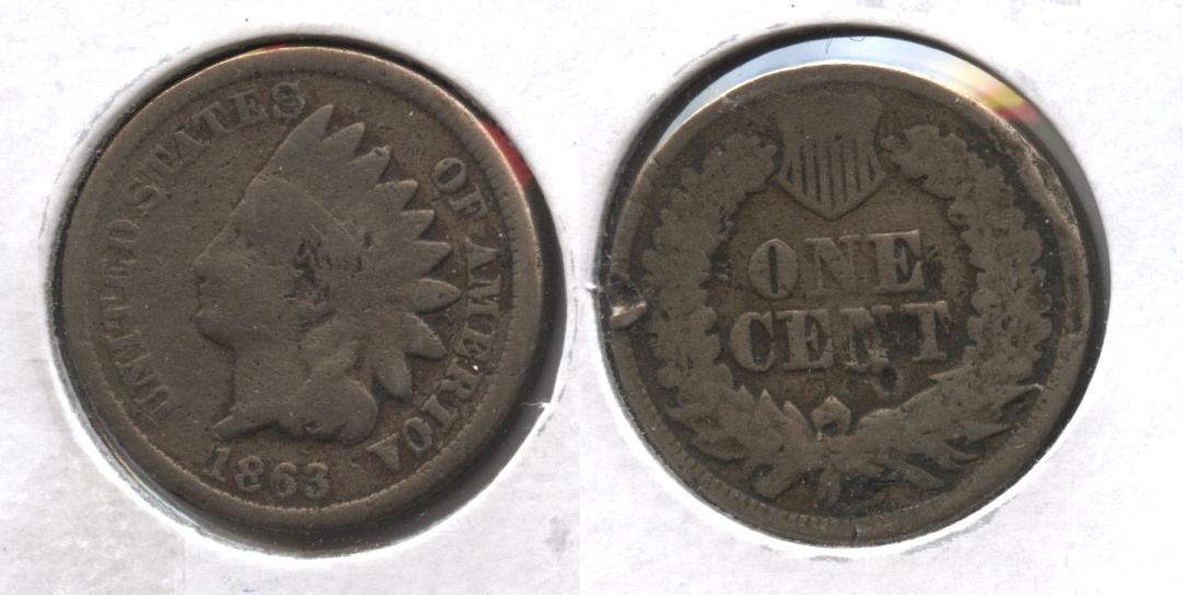1863 Indian Head Cent Good-4 #gl Damaged