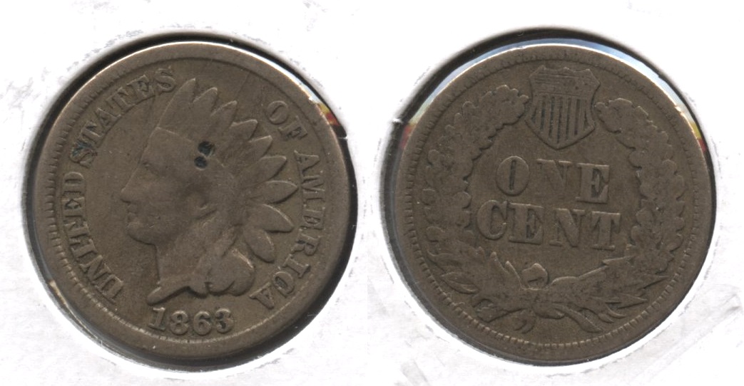 1863 Indian Head Cent Good-4 #gq Two Pits