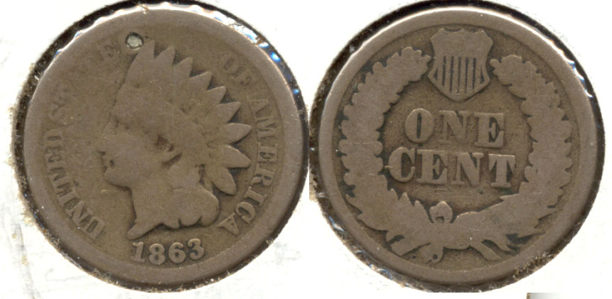 1863 Indian Head Cent Good-4 m Obverse Pit