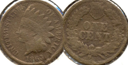 1863 Indian Head Cent Good-4 q Porous