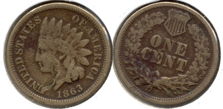 1863 Indian Head Cent Good-4 t Obverse Scuff