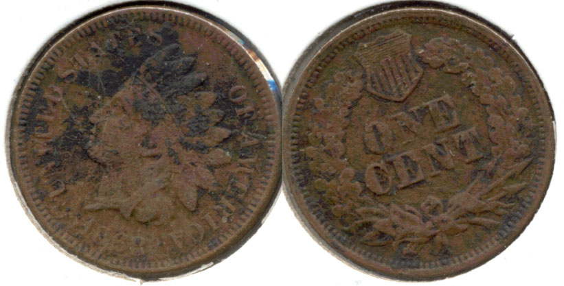 1863 Indian Head Cent Good-4 y Corrosion