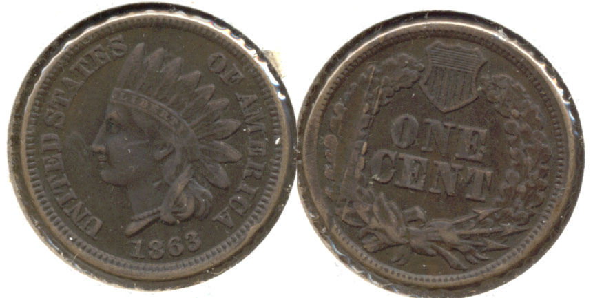 1863 Indian Head Cent VF-20 a Reverse Scrape
