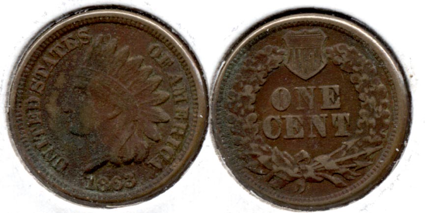 1863 Indian Head Cent VF-20 e Dark