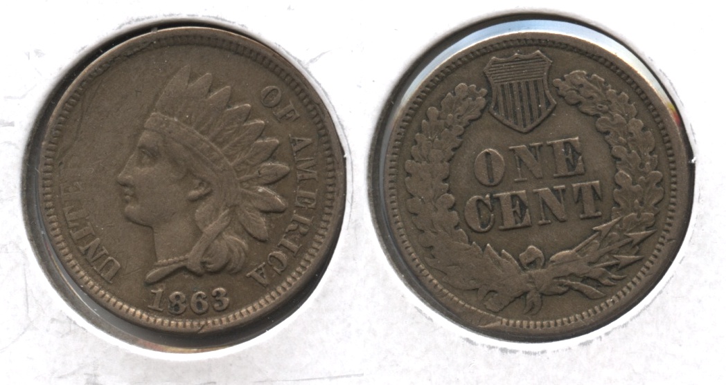 1863 Indian Head Cent VF-20 #m Reverse Bump
