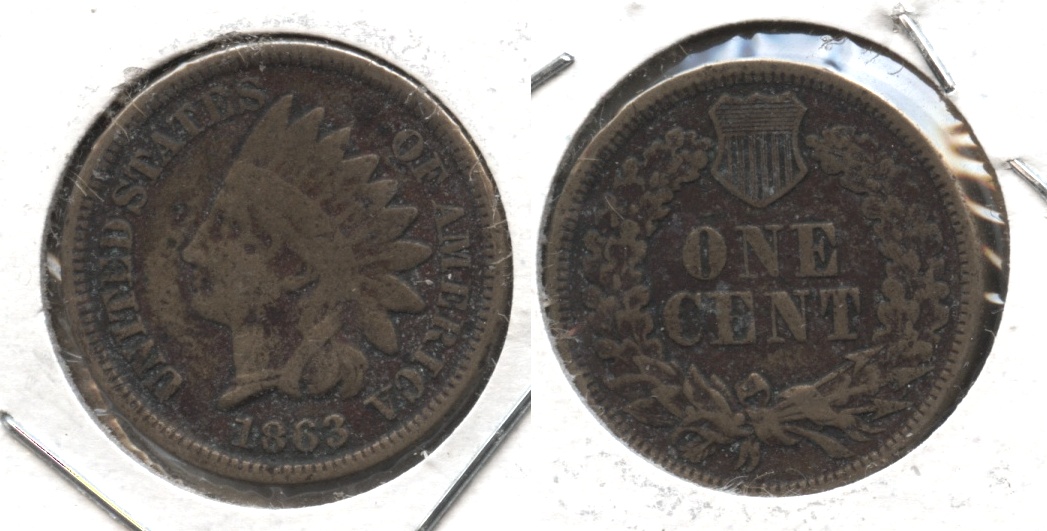 1863 Indian Head Cent VG-8 #ac Bit Dark