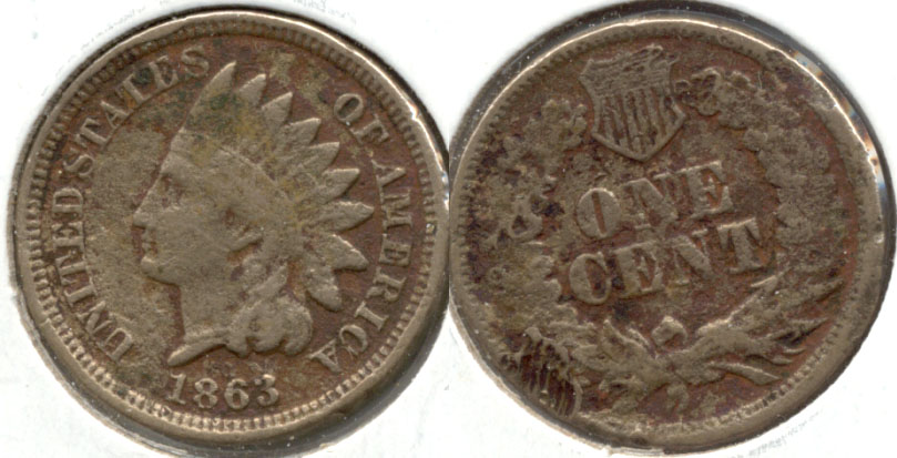 1863 Indian Head Cent VG-8 c Rough