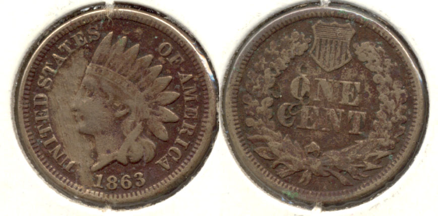 1863 Indian Head Cent VG-8 d Reverse Ticks