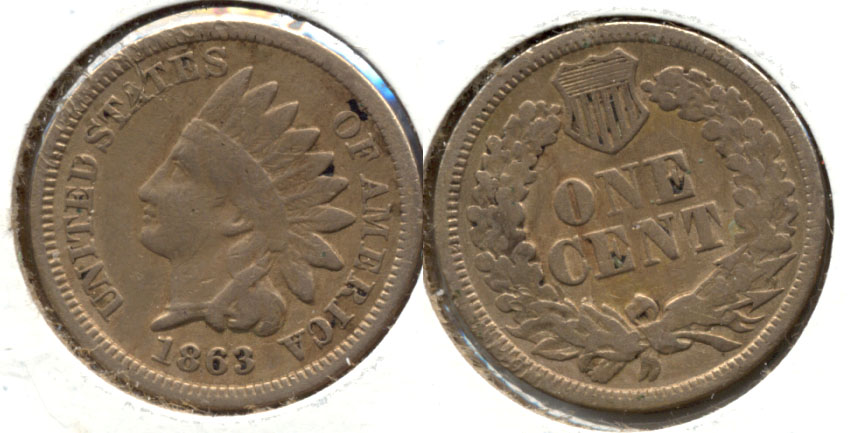 1863 Indian Head Cent VG-8 j Cleaned