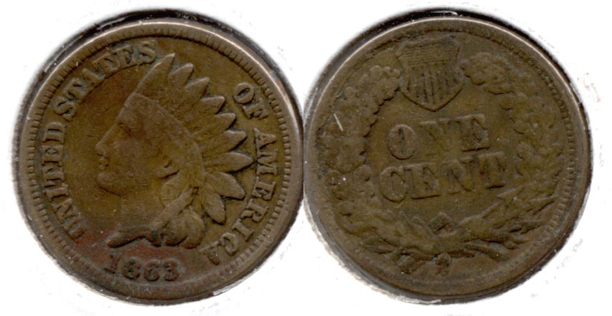 1863 Indian Head Cent VG-8 q Bit Dark