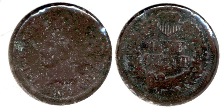 1864 L Indian Head Cent Good-4 e Warped Porous