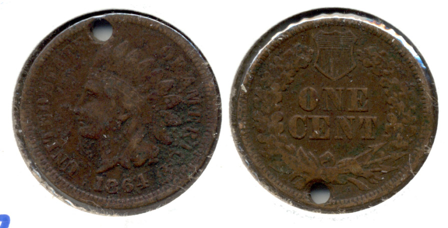 1864 L Indian Head Cent VF-20 Holed