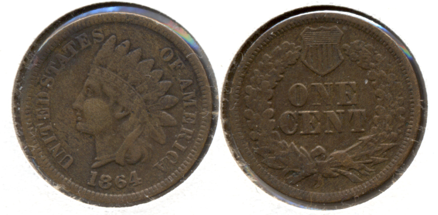 1864 L Indian Head Cent VF-20 a Repunched Date Snow-1