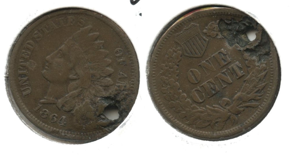 1864 L Indian Head Cent VF-20 #c Holed