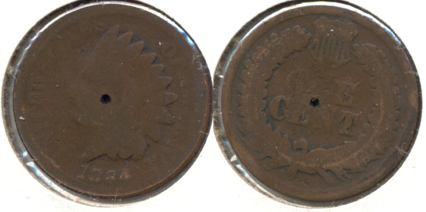 1864 Bronze Indian Head Cent AG-3 p Partial Hole
