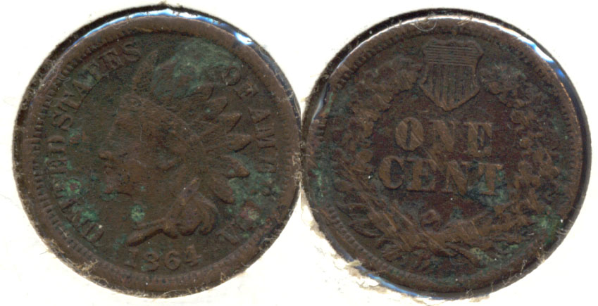 1864 Bronze Indian Head Cent Fine-12 Corrosion