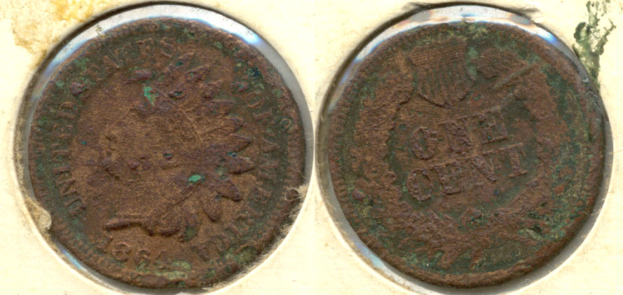 1864 Bronze Indian Head Cent Fine-12 a Corrosion