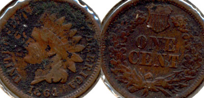 1864 Bronze Indian Head Cent Fine-12 b Dark