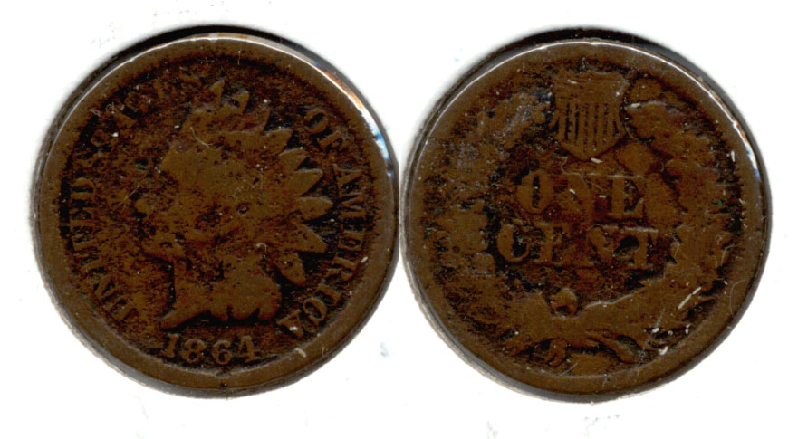 1864 Bronze Indian Head Cent Good-4 ai Pitted