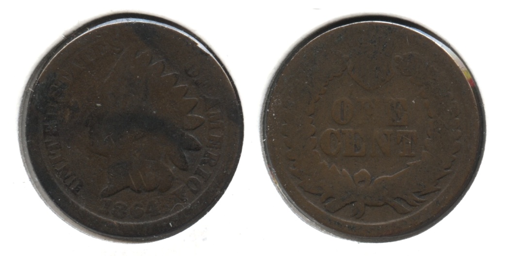 1864 Bronze Indian Head Cent Good-4 #bj Slight Warp