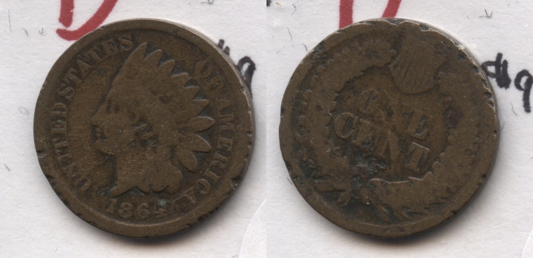 1864 Bronze Indian Head Cent Good-4 #br Rough Edge
