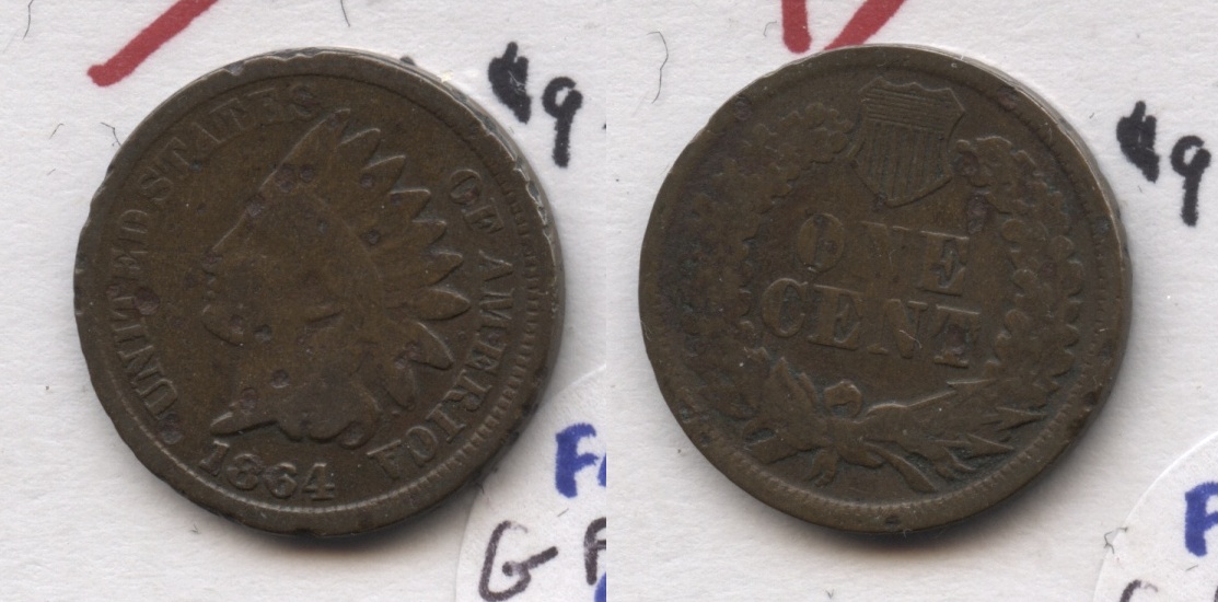 1864 Bronze Indian Head Cent Good-4 #bs Few Pits
