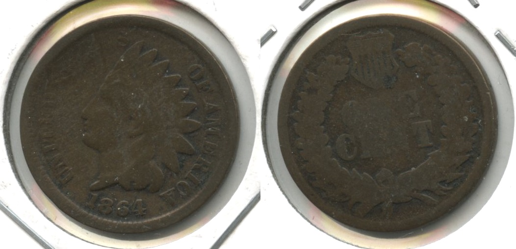 1864 Bronze Indian Head Cent Good-4 #bx Bent