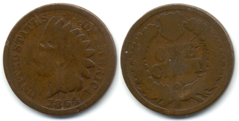 1864 Bronze Indian Head Cent Good-4 e Reverse Scratch