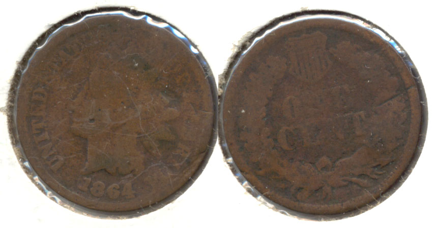 1864 Bronze Indian Head Cent Good-4 h Damaged