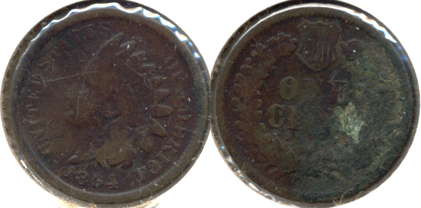 1864 Bronze Indian Head Cent Good-4 l Corroded Reverse