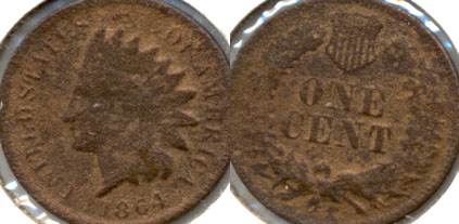 1864 Bronze Indian Head Cent Good-4 p Pitted